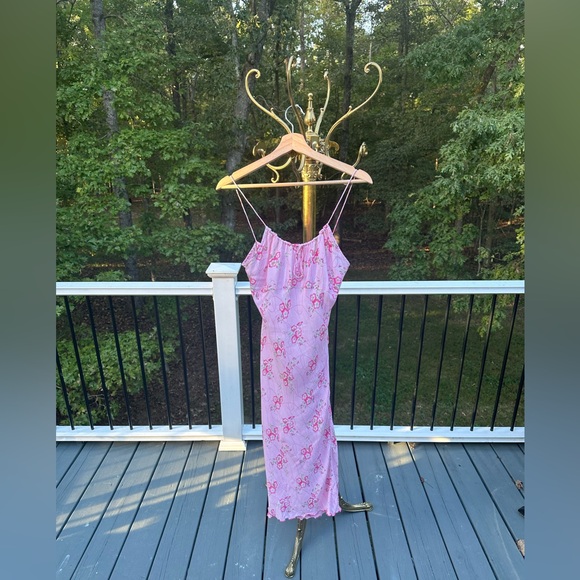 Vintage Charlotte Russe Pink Floral Y2K Dress Lettuce Hem Midi Medium - Picture 6 of 12